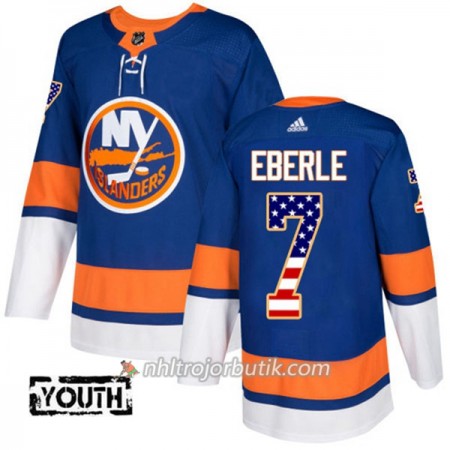 Barn Ishockey New York Islanders Tröja Jordan Eberle 7 Adidas 2017-2018 Blå USA Flag Fashion Authentic